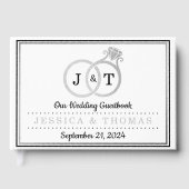 Chic Imitate Silver Foil Monogram Wedding Rings Gästebuch (Vorderseite)
