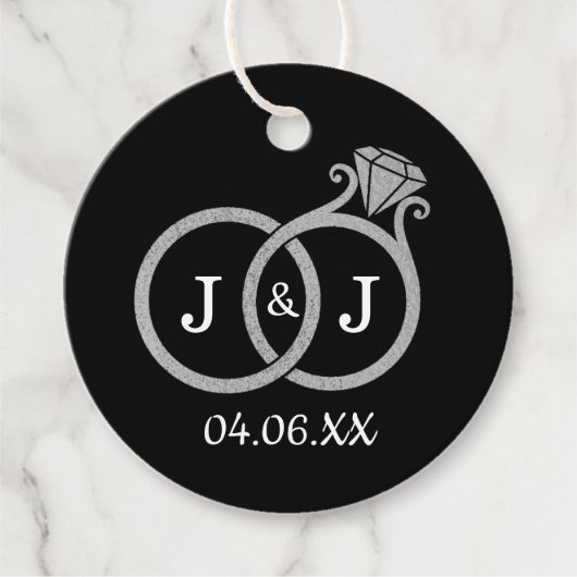 Chic Imitate Silver Foil Monogram Wedding Rings Geschenkanhänger (Vorderseite)