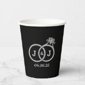 Chic Imitate Silver Foil Monogram Wedding Rings Pappbecher (Vorderseite)