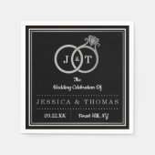 Chic Imitate Silver Foil Monogram Wedding Rings Serviette (Vorderseite)
