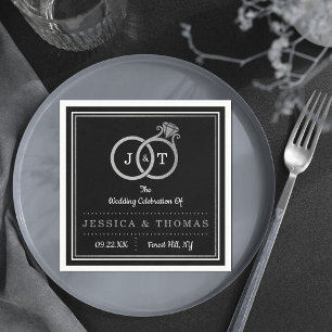 Chic Imitate Silver Foil Monogram Wedding Rings Serviette