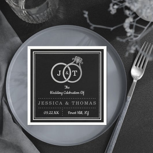 Chic Imitate Silver Foil Monogram Wedding Rings Serviette