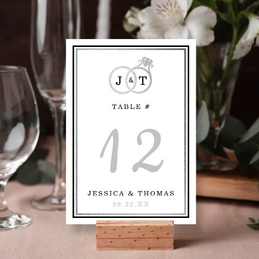 Chic Imitate Silver Foil Monogram Wedding Rings Tischnummer
