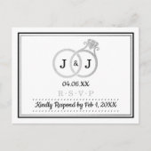 Chic Imitate Silver Foil Monogram Wedding Rings UA Einladungspostkarte (Vorderseite)