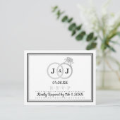Chic Imitate Silver Foil Monogram Wedding Rings UA Einladungspostkarte (Stehend Vorderseite)