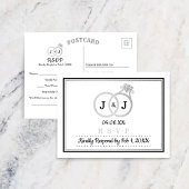 Chic Imitate Silver Foil Monogram Wedding Rings UA Einladungspostkarte