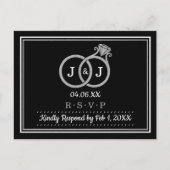 Chic Imitate Silver Foil Monogram Wedding Rings UA Einladungspostkarte (Vorderseite)