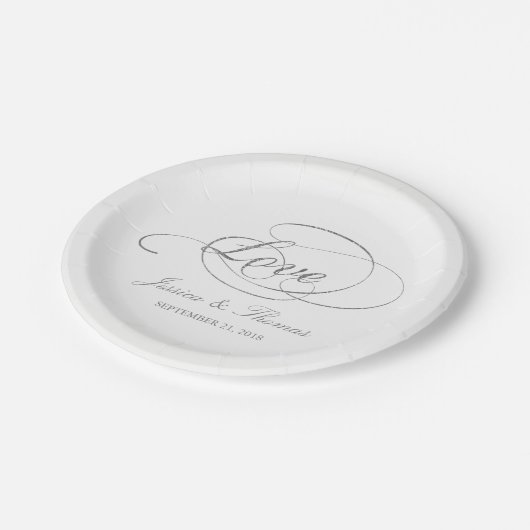 Chic Imitate Silver Foil Wedding Template Pappteller (Schrägansicht)