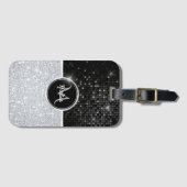 Chic Imitate Silver Glitzer Black Glitzer Monogram Gepäckanhänger (Vorderseite (Horizontal))