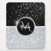 Chic Imitate Silver Glitzer Black Glitzer Monogram Mousepad (Vorne)