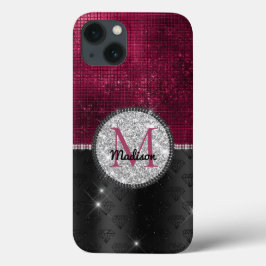 Chic Imitate Silver Glitzer Burgundy Black Monogra Case-Mate iPhone Hülle