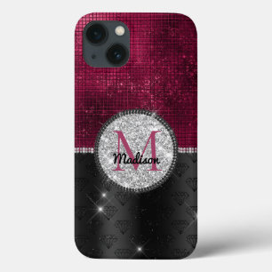 Chic Imitate Silver Glitzer Burgundy Black Monogra Case-Mate iPhone Hülle