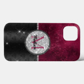 Chic Imitate Silver Glitzer Burgundy Black Monogra Case-Mate iPhone Hülle (Rückseite (Horizontal))