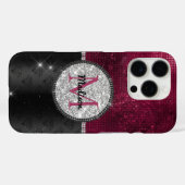 Chic Imitate Silver Glitzer Burgundy Black Monogra Case-Mate iPhone Hülle (Rückseite (Horizontal))