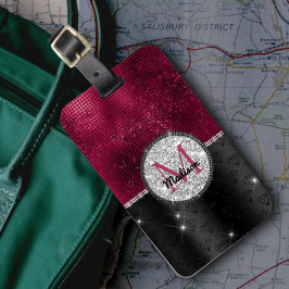 Chic Imitate Silver Glitzer Burgundy Black Monogra Gepäckanhänger