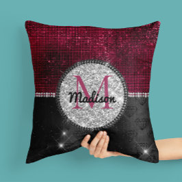 Chic Imitate Silver Glitzer Burgundy Black Monogra Kissen