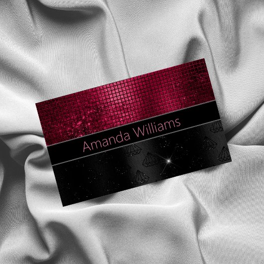 Chic Imitate Silver Glitzer Burgundy Black Monogra Magnetische Visitenkarte