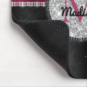 Chic Imitate Silver Glitzer Burgundy Black Monogra Mousepad (Ecke)