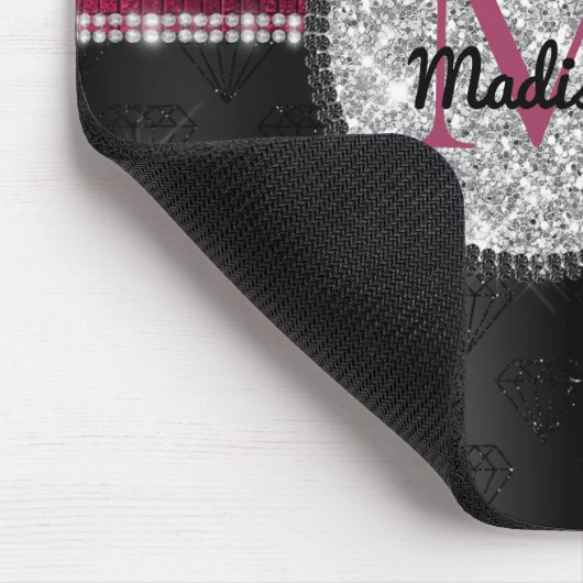 Chic Imitate Silver Glitzer Burgundy Black Monogra Mousepad (Ecke)