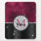 Chic Imitate Silver Glitzer Burgundy Black Monogra Mousepad (Vorne)