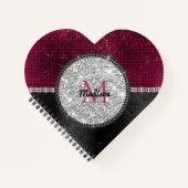 Chic Imitate Silver Glitzer Burgundy Black Monogra Notizblock (Vorderseite)