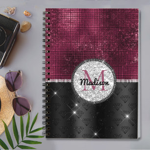 Chic Imitate Silver Glitzer Burgundy Black Monogra Notizblock