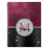 Chic Imitate Silver Glitzer Burgundy Black Monogra Notizblock (Vorderseite)