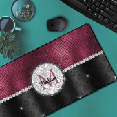 Chic Imitate Silver Glitzer Burgundy Black Monogra Schreibtischunterlage