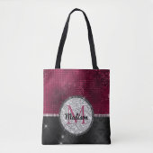 Chic Imitate Silver Glitzer Burgundy Black Monogra Tasche (Vorderseite)