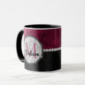 Chic Imitate Silver Glitzer Burgundy Black Monogra Tasse (Vorderseite Links)