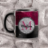 Chic Imitate Silver Glitzer Burgundy Black Monogra Tasse