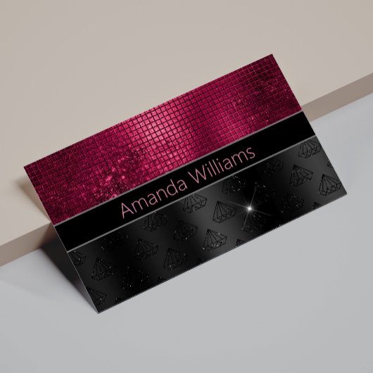 Chic Imitate Silver Glitzer Burgundy Black Monogra Visitenkarte