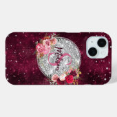 Chic Imitate Silver Glitzer Burgundy Floral Monogr Case-Mate iPhone Hülle (Rückseite (Horizontal))