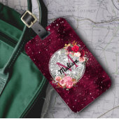 Chic Imitate Silver Glitzer Burgundy Floral Monogr Gepäckanhänger