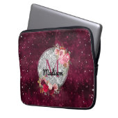 Chic Imitate Silver Glitzer Burgundy Floral Monogr Laptopschutzhülle (Vorderseite Links)