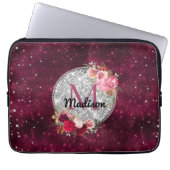 Chic Imitate Silver Glitzer Burgundy Floral Monogr Laptopschutzhülle (Vorderseite)