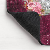 Chic Imitate Silver Glitzer Burgundy Floral Monogr Mousepad (Ecke)