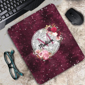 Chic Imitate Silver Glitzer Burgundy Floral Monogr Mousepad