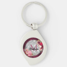 Chic Imitate Silver Glitzer Burgundy Floral Monogr