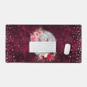 Chic Imitate Silver Glitzer Burgundy Floral Monogr Schreibtischunterlage (Tastatur & Maus)