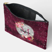 Chic Imitate Silver Glitzer Burgundy Floral Monogr Zubehörtasche (Offen)
