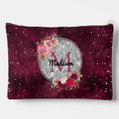 Chic Imitate Silver Glitzer Burgundy Floral Monogr Zubehörtasche (Rückseite)