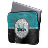 Chic Imitate Silver Glitzer Türkis Schwarzes Monog Laptopschutzhülle (Vorderseite Links)