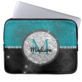 Chic Imitate Silver Glitzer Türkis Schwarzes Monog Laptopschutzhülle (Vorderseite)