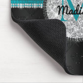 Chic Imitate Silver Glitzer Türkis Schwarzes Monog Mousepad (Ecke)