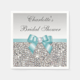 Chic Imitats Aquamarin Bow Silver Sequins Brautpar Serviette