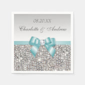 Chic Imitats Aquamarin Bow Silver Sequins Wedding Serviette (Vorderseite)
