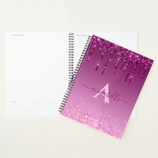 Chic Imitats Dark Pink Glitzer Tropfen Monogram Na Planer (Anzeige)
