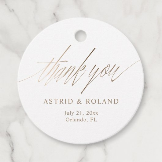 Chic Imitats Gold Calligraphy Fevor Wedding Geschenkanhänger (Vorderseite)