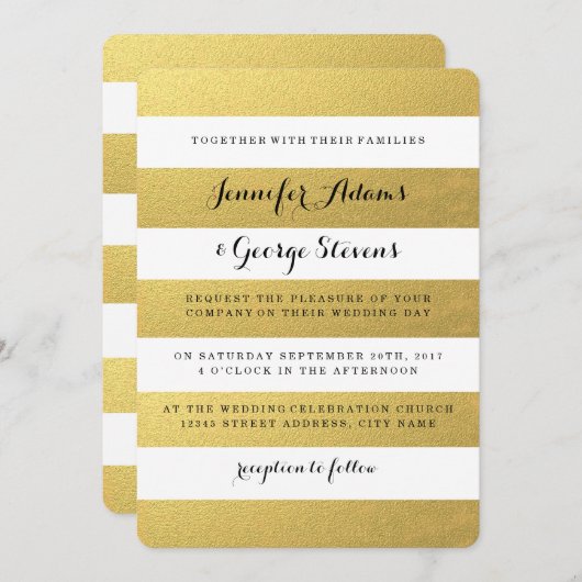 CHIC IMITATS GOLD FOIL STRIPES WEDERINVITATION EINLADUNG (Vorne/Hinten)